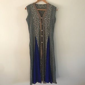 Indian Pakistani Dress Green and Blue with Pearls